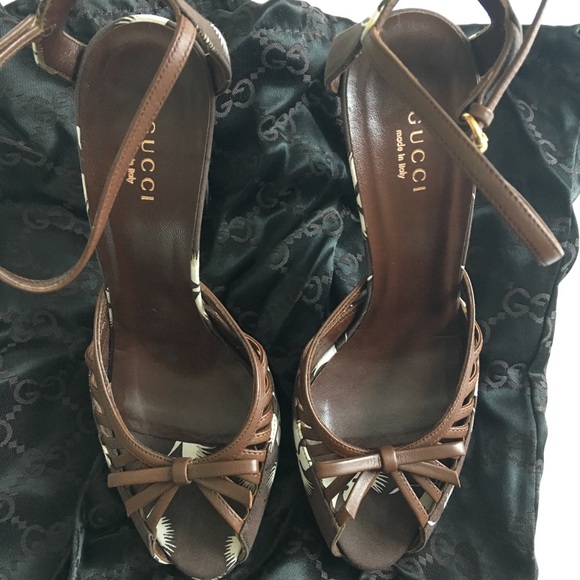 Gucci Brown Floral Ankle Strap Platform 36.5 - Picture 3 of 7